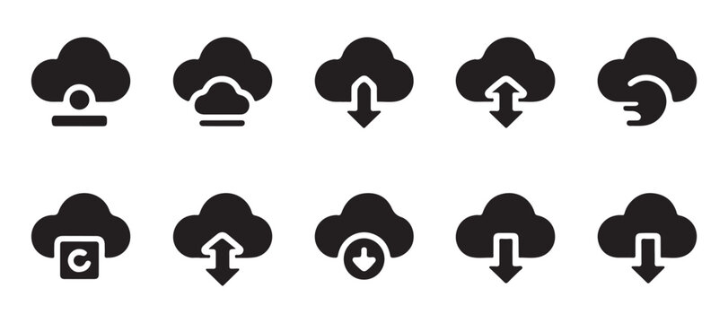 Database management and cloud synchronization icons illustrating file transfer and server operations.