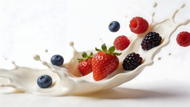Berries in splashing milk