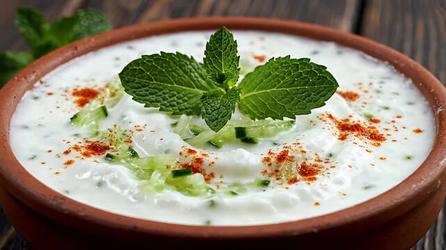 Delicious Yogurt Cucumber Dip with Mint and Paprika.