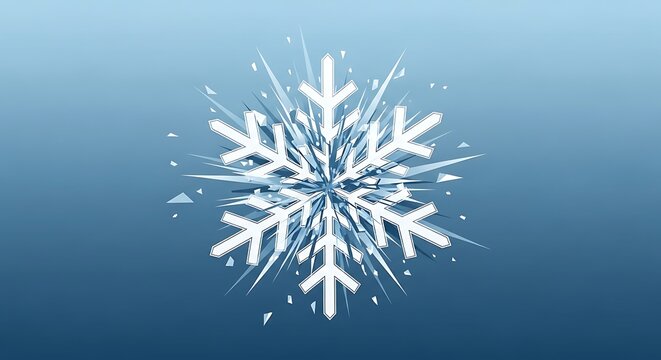 A large snowflake falls gently against a gradient blue background