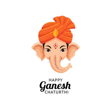 Lord Ganesha with Orange Turban for Happy Ganesh Chaturthi Illustration. AI Generated