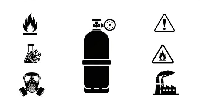 Safety Symbols and Gas Cylinder - Hazard Awareness and Industrial Safety.