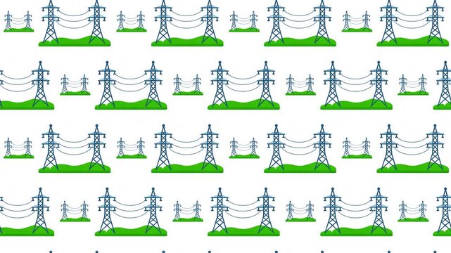 High voltage power line towers, electrical infrastructure and industrial energy distribution animation.