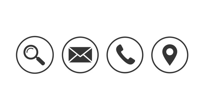 Black icons of search email phone location.