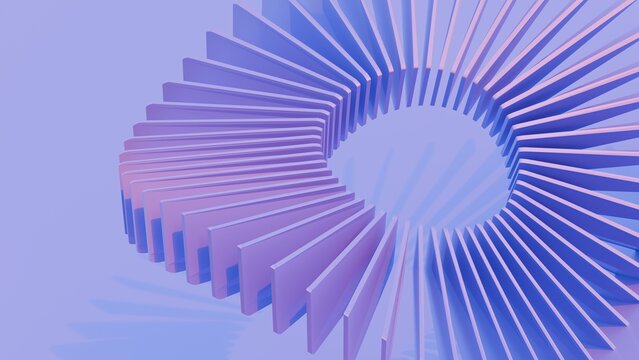 A circle made of blue plastic rectangle shapes. 3d rendering.