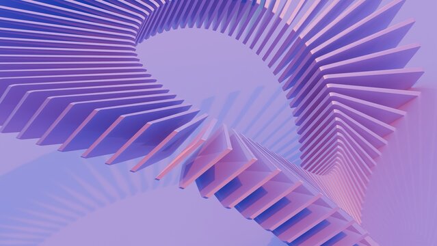A circle made of blue plastic rectangle shapes. 3d rendering.