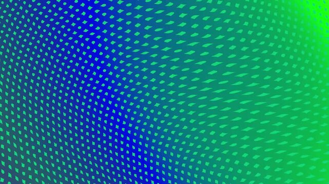 Vibrant blue and green wavy halftone pattern animation with dynamic diagonal transition