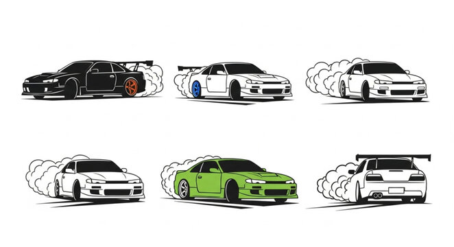 Collection of Sport Cars in Motion Vector Art.