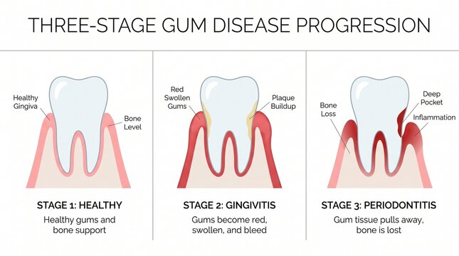 Gum disease progression - gingivitis to periodontitis
