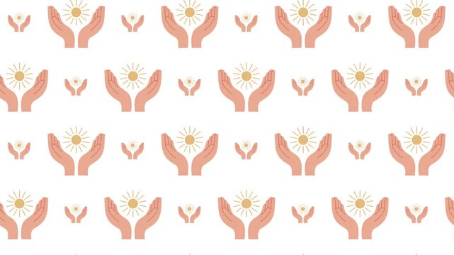 Human hands holding the sun icon, care for nature and solar energy protection concept flat animation.