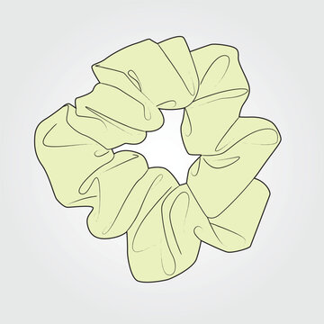 Silk satin scrunchies technical flat sketch vector mockup illustration.