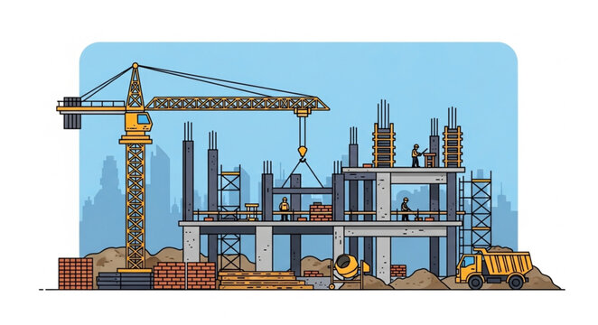 Construction Site With Crane.