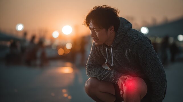 Young adult with muscle pain during running,Pain, knee and person,Woman or man,Sport Runners with back pain or injury after a fitness workout or exercise training outdoor,medical concept.