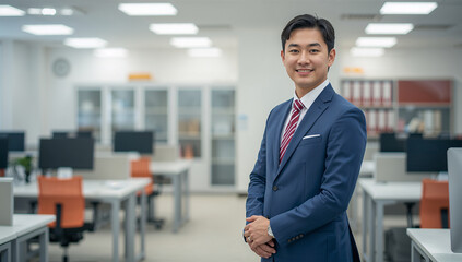Fototapeta premium 男性社員がオフィスで立つ仕事風景
