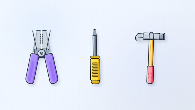 Collection of Industrial Hand Tool Icons with Hammer Screwdriver and Pliers for Construction DIY and Maintenance Video Projects