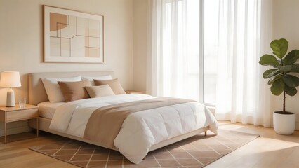 Fototapeta premium Modern bedroom interior with natural light
