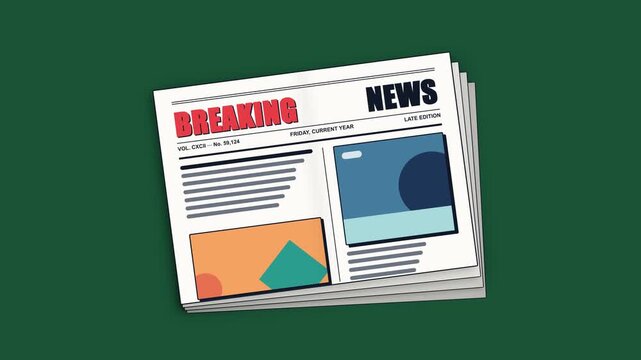 Animated Breaking News Newspaper Headline Mockup for Journalism and Media Information Reports on Green Background