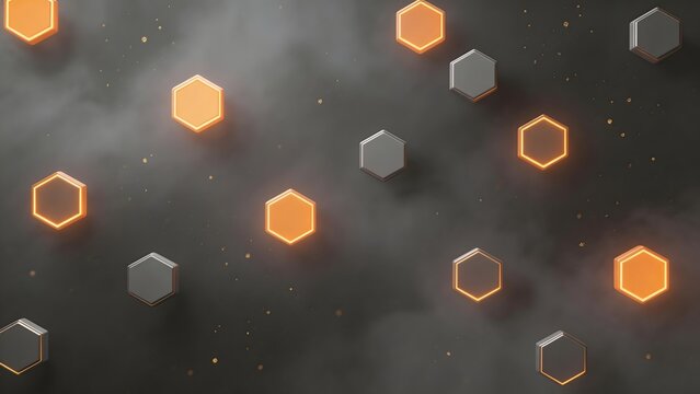 Hexagonal shapes with glowing edges on dark background