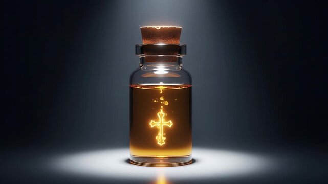 Mysterious Vial With Glowing Golden Cross