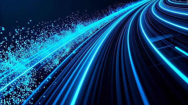 Blue light trails in a dark space