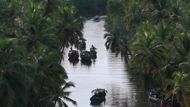 Aerial drone shot of backwaters in Honnavar Karnataka India