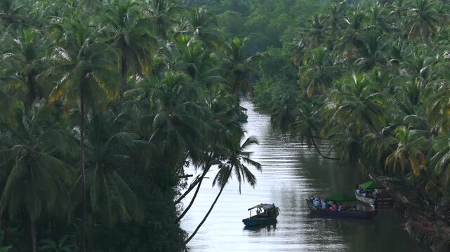 Aerial drone shot of backwaters in Honnavar Karnataka India
