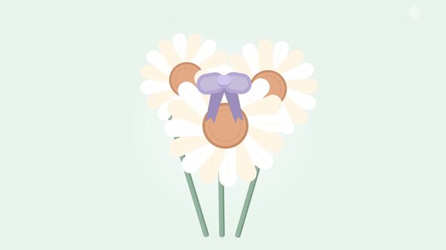 Minimalist Floral Bouquet Animation with Bow and Decorative Ornaments on White Background