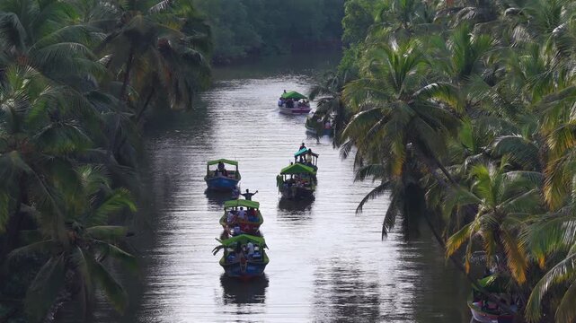 Aerial drone shot of backwaters in Honnavar Karnataka India