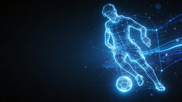Futuristic Soccer Player Motion Hologram Sports Analytics and Performance Concept