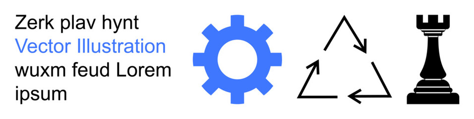 Business strategy, workflow processes, decision-making, eco-conscious practices, planning, industrial design. Gear, arrows chess rook and placeholder text. Strategy and workflow processes concept © robu_s