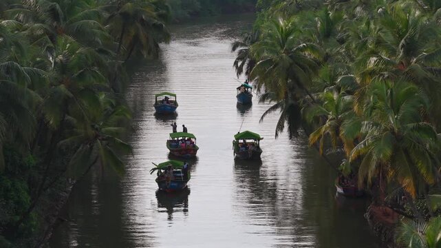 Aerial drone shot of backwaters in Honnavar Karnataka India
