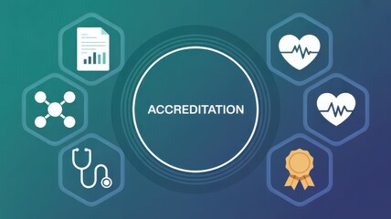 Fototapeta premium Healthcare accreditation concept with medical icon representing quality standard and clinical excellence