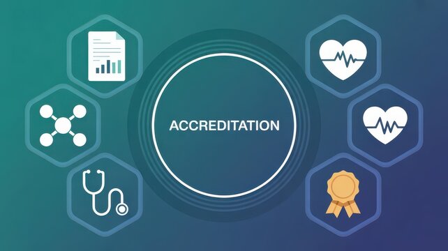Healthcare accreditation concept with medical icon representing quality standard and clinical excellence