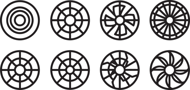 Black and white circular patterns geometric vector set Vector