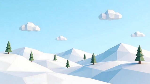 Low poly snowy mountain landscape