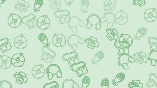 Repeating pattern of various green tech icons. Suitable for backgrounds, ecofriendly designs, sustainable projects, digital presentations, and technology graphics.