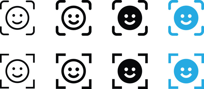 Face detection and smile recognition icon set for camera and portrait photography
