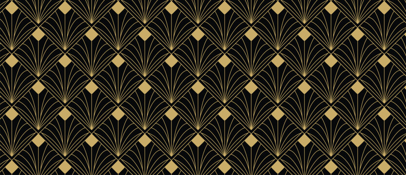 Luxury art deco gold geometric pattern vector. Elegant metallic golden background for wedding invitation, wallpaper, textile, fabric, packaging and premium design.