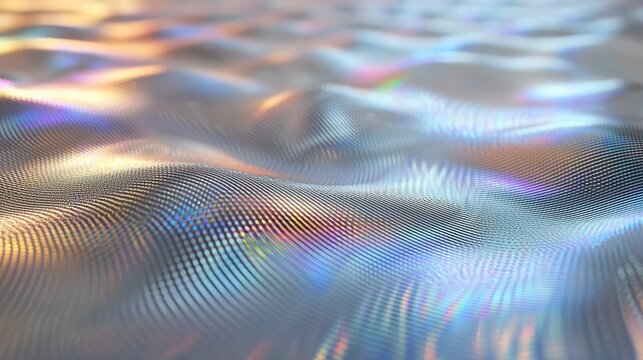 Diffraction optical colors laser interference patterns holographic surface with rainbow spectrum light waves metallic iridescent grating effects macro photography