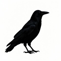 Obraz premium Black Crow Standing in Profile Against White Background