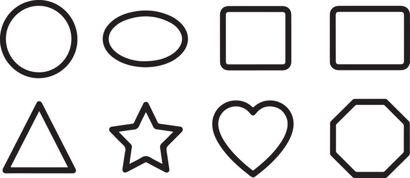 Black outline icons square triangle circle heart star vector set Vector