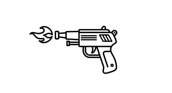 Line art illustration of a toy gun shooting flames.