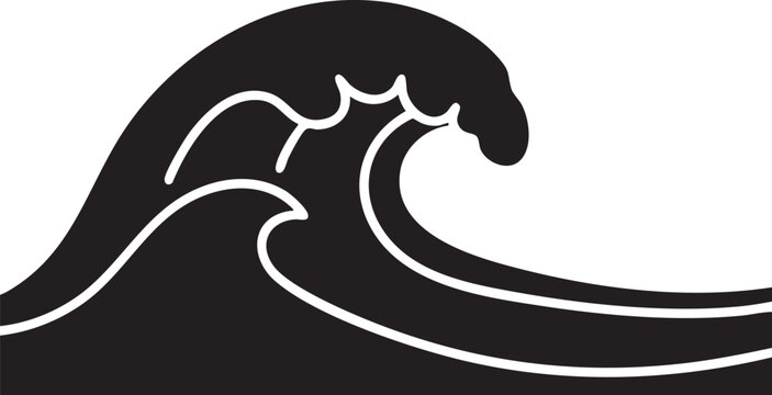 Black wave, ocean wave, vector wave, white outline, sea wave