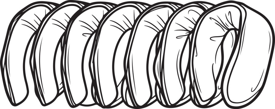 Black line art set of various sized big leaf shapes vector Vector