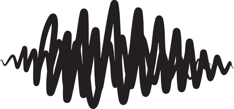 Sound wave, audio signal, black squiggly line, waveform, vector graphic