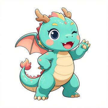 Cute Fantasy Dragon Character Illustration on White Background