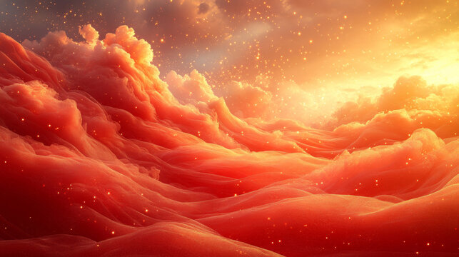 Orange-red waves of clouds