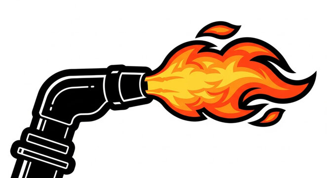 Illustration of a pipe emitting a large flame.