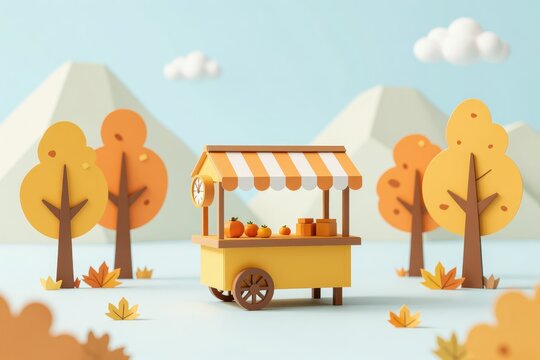 Food Stall Market with Awning in Stylized Landscape