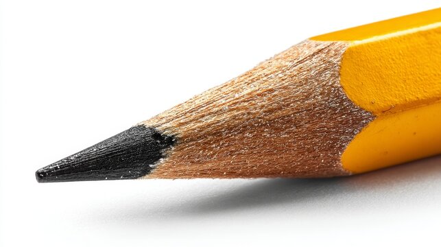 Yellow wooden pencil isolated on clean white background, minimal school stationery concept with single writing tool, education supplies, simple object photography, back to school theme with copy space